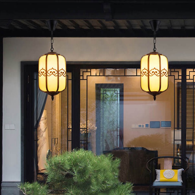 Modern Chinese Marble Lantern Outdoor Waterproof 1-Light Pendant Light