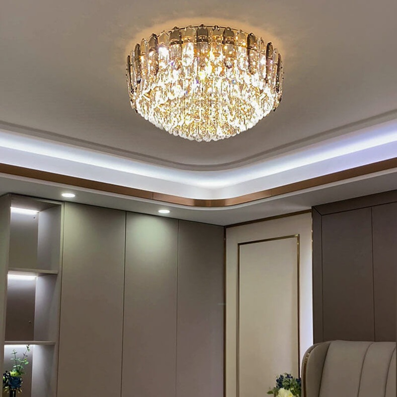 Modern Luxury Crystal Column Dome LED Flush Mount Ceiling Light