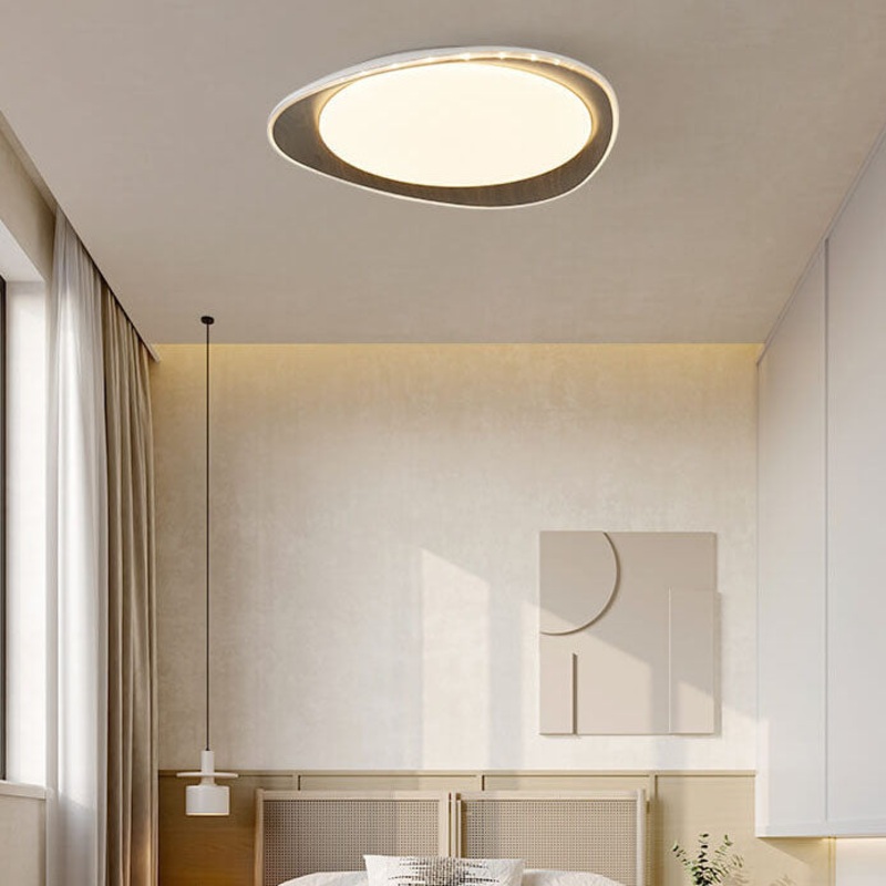 Modern Minimalist Wood Grain Pebble LED Flush Mount Ceiling Light