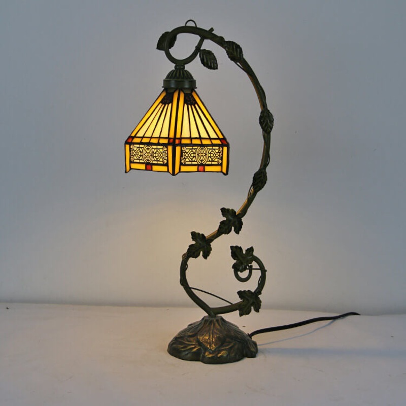 Tiffany Rustic Rose Stained Glass Vine Resin 1-Light Table Lamp