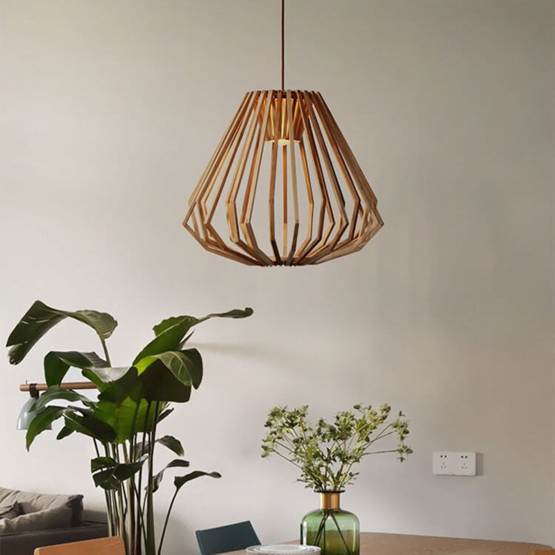 Vintage Creative Geometric Ash Wood 1-Light Pendant Light