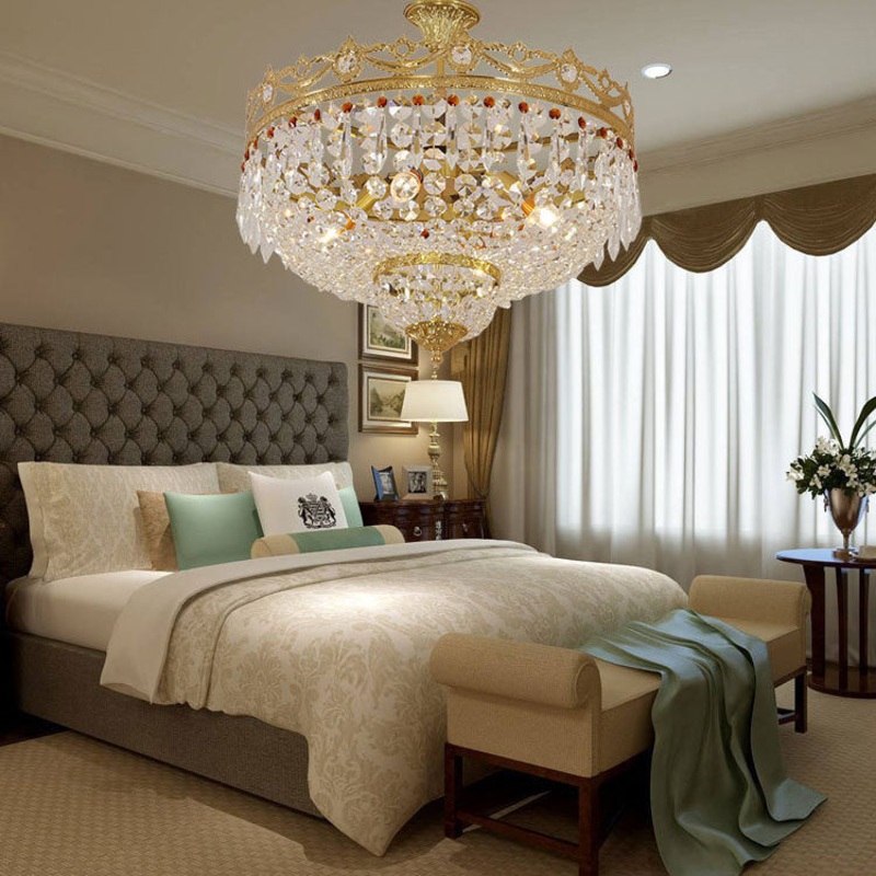 European Light Luxury Round All Brass Glass 4/5-Light Flush Mount Lighting