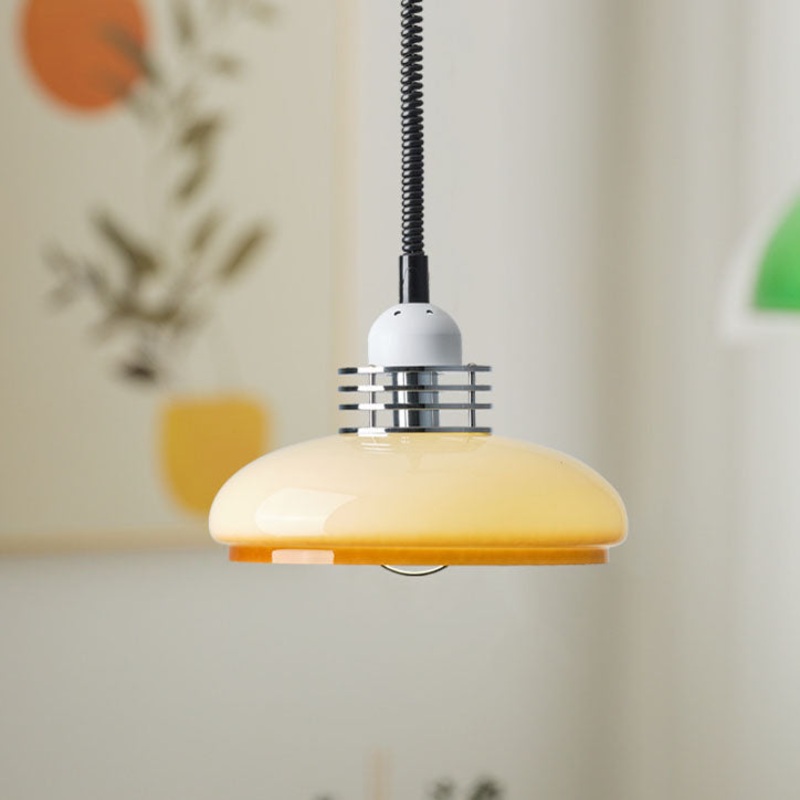 Japanese Minimalist Hardware Glass Round Head Retractable 1-Light Pendant Light