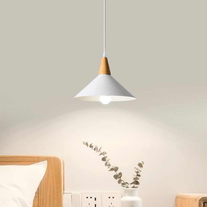 Japanese Simplicity Log Cone Iron 1-Light Pendant Light