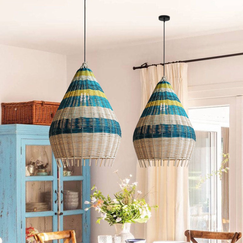 Modern Colorful Bamboo Weaving 1-Light Pendant Light