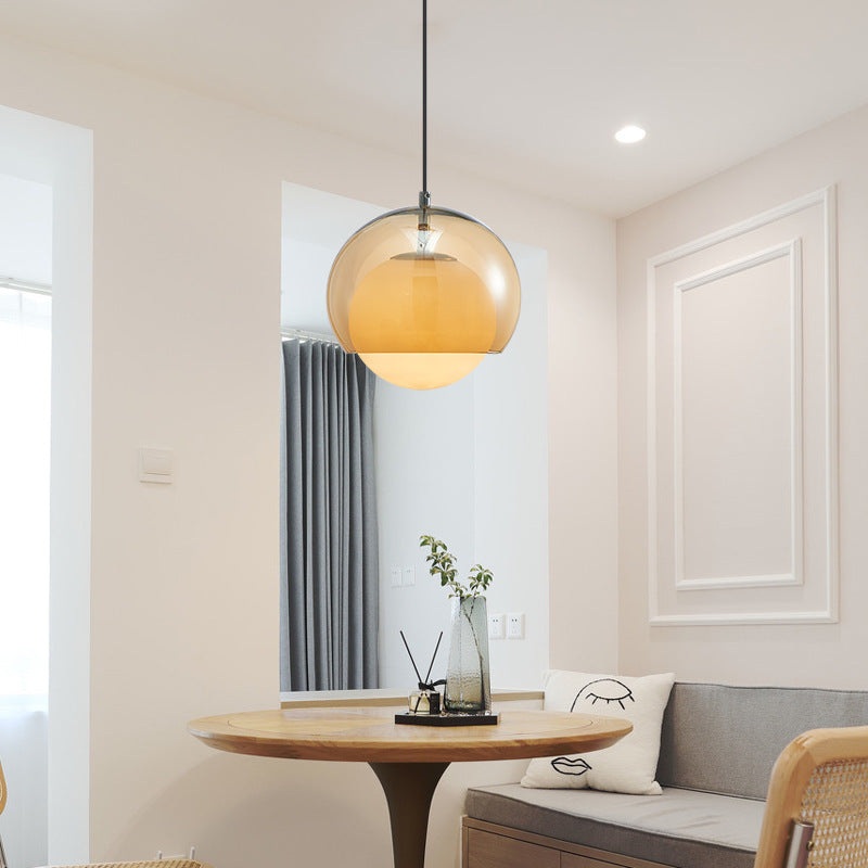 Vintage Milk Yellow Glass Round Globe 1-Light Pendant Light