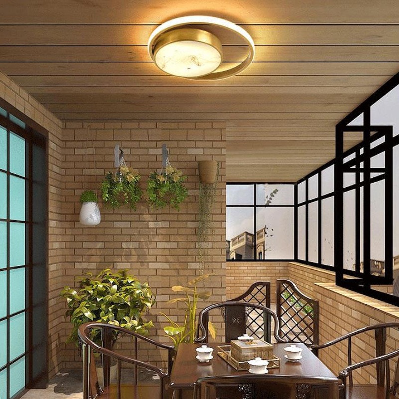 Modern Light Luxury Retro Full Copper Cloud Glass LED Flush Mount Lighting