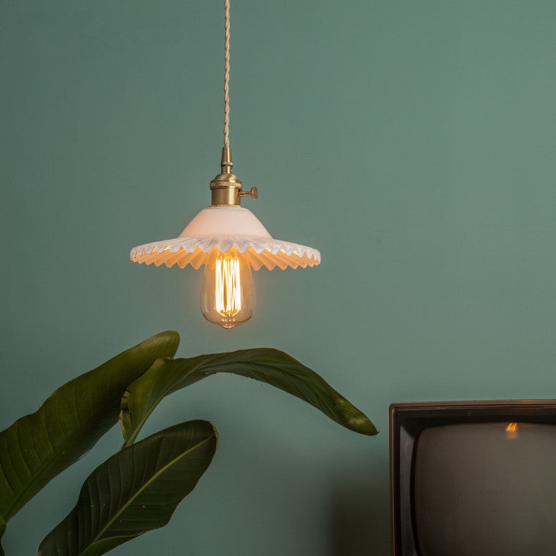 European Vintage Rustic Glass Copper 1-Light Pendant Light