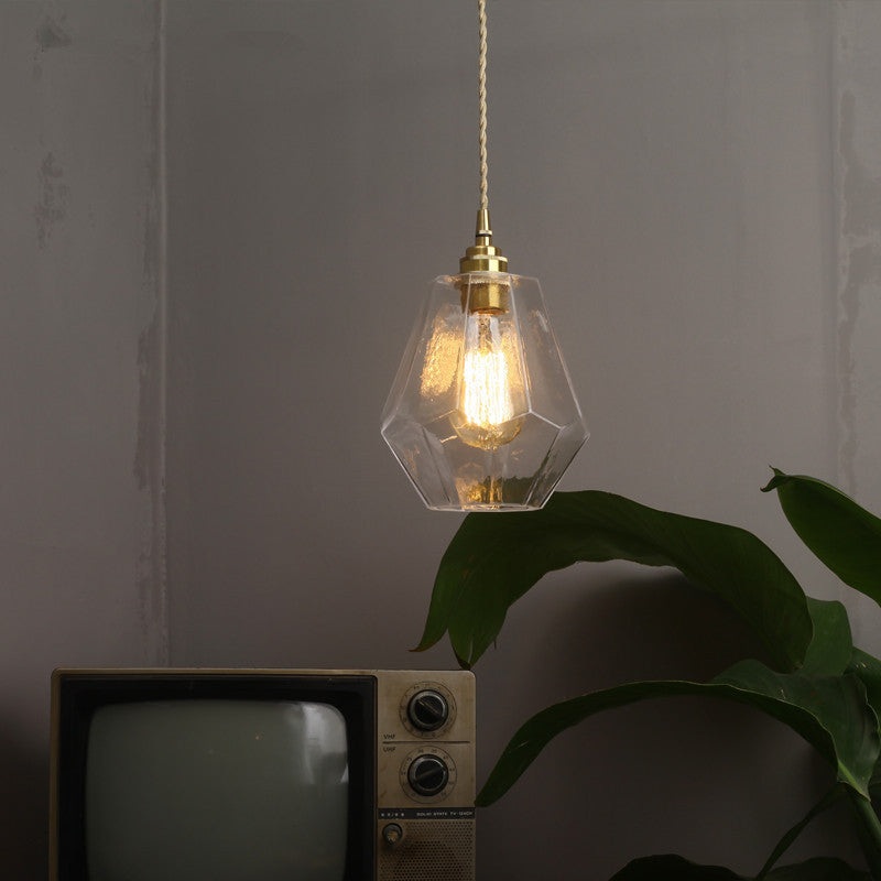 Japanese Vintage Brass Glass Geometric Jar 1-Light Pendant Light