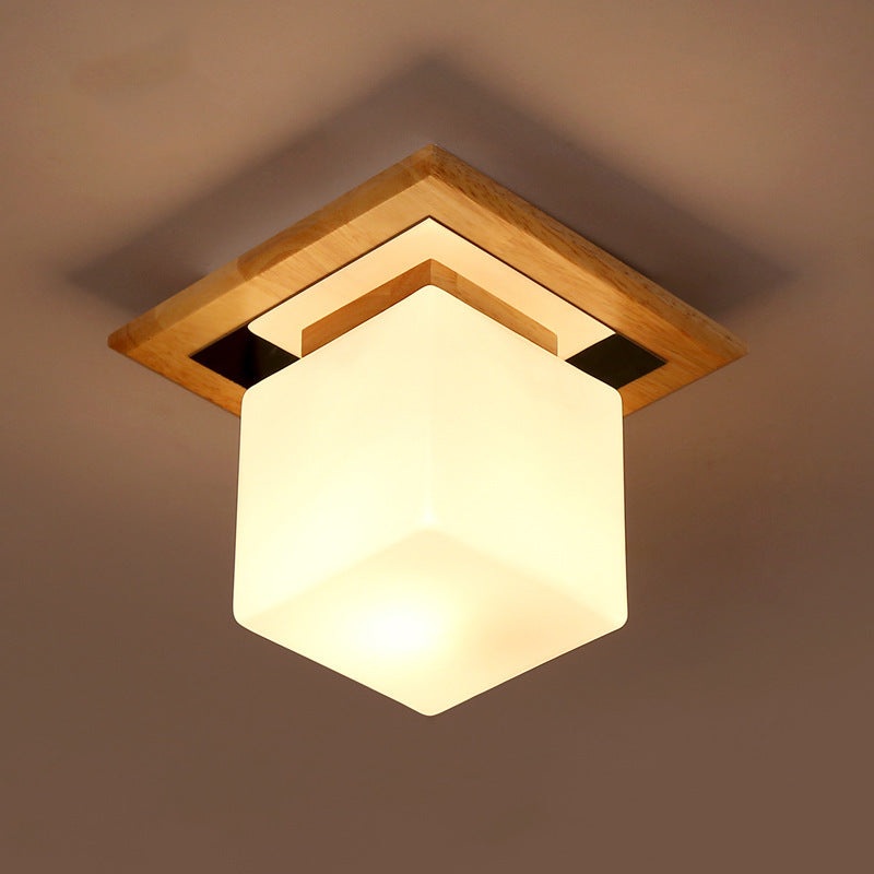 Nordic Minimalist Square Log Glass 1-Light Flush Mount Lighting