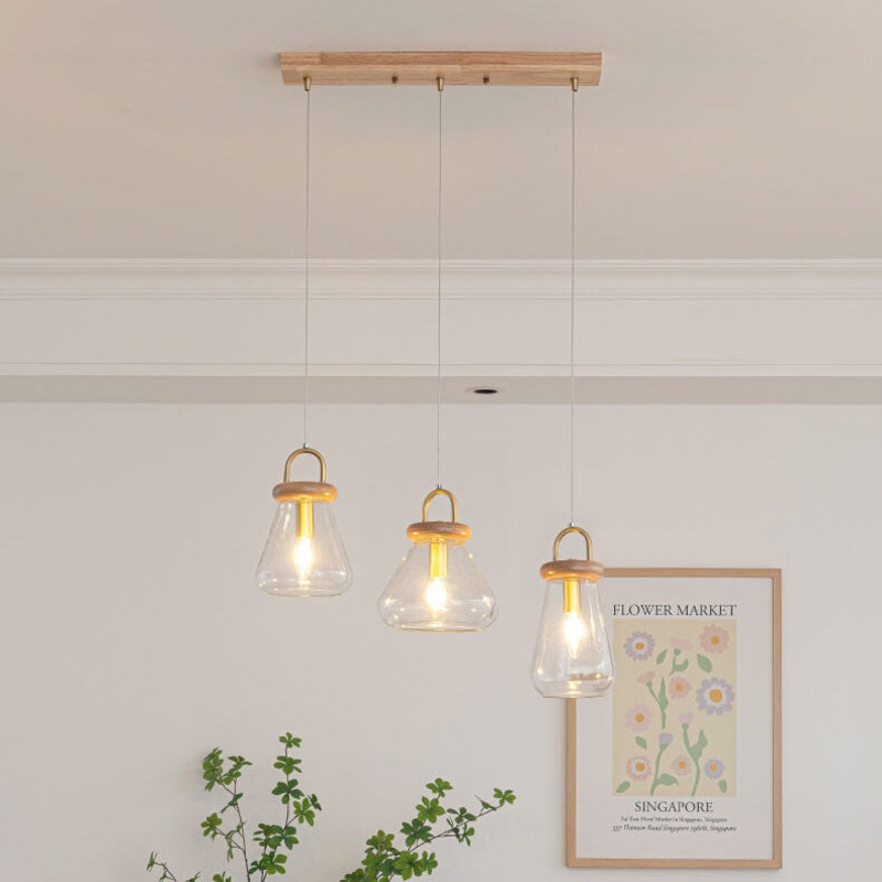Nordic Minimalist Glass Jar Wood 1/3 Light Island Light Chandelier