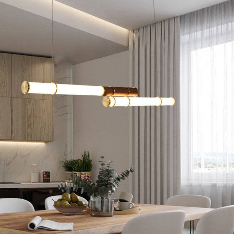 Nordic Minimalist Long Column Linear LED Island Light Chandelier