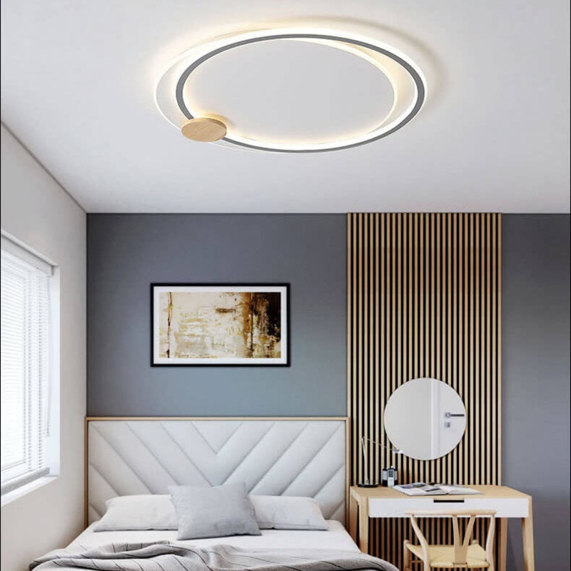 Nordic Simple Round Ring Aluminum Wood LED Flush Mount Ceiling Light