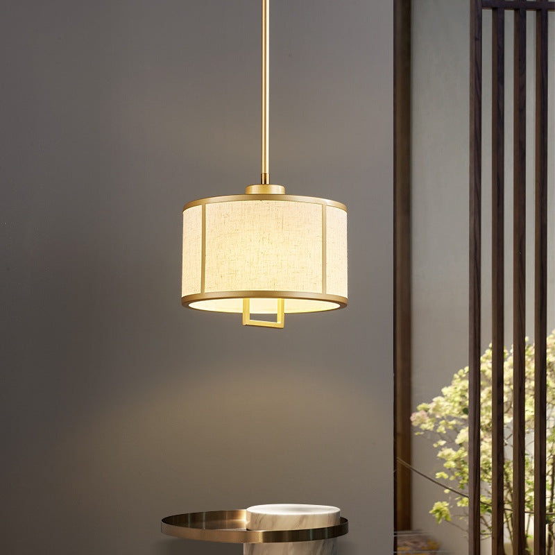 Nordic Vintage Light Luxury Iron Fabric Column 1-Light Pendant Light