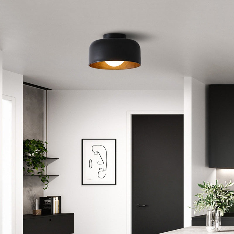 Contemporary Nordic Round Iron Glass 1-Light Semi-Flush Mount Ceiling Light For Living Room