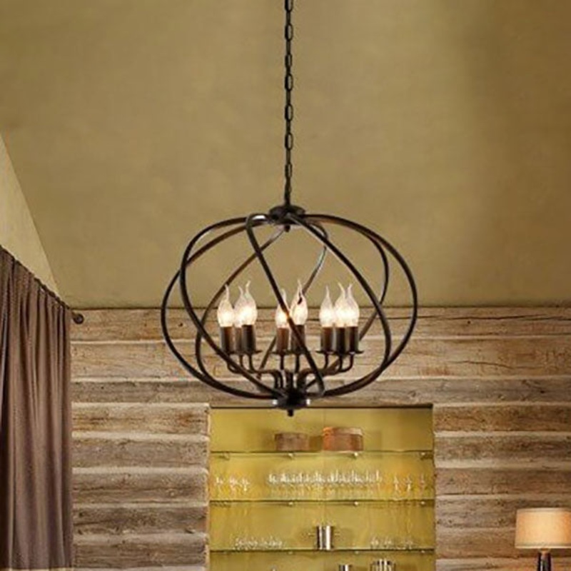 Industrial Vintage Iron Pumpkin Candle 8-Light Chandelier