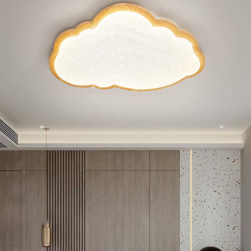 Modern Creative Pure White Cloud Star Wooden Acrylic LED Flush Mount Light
