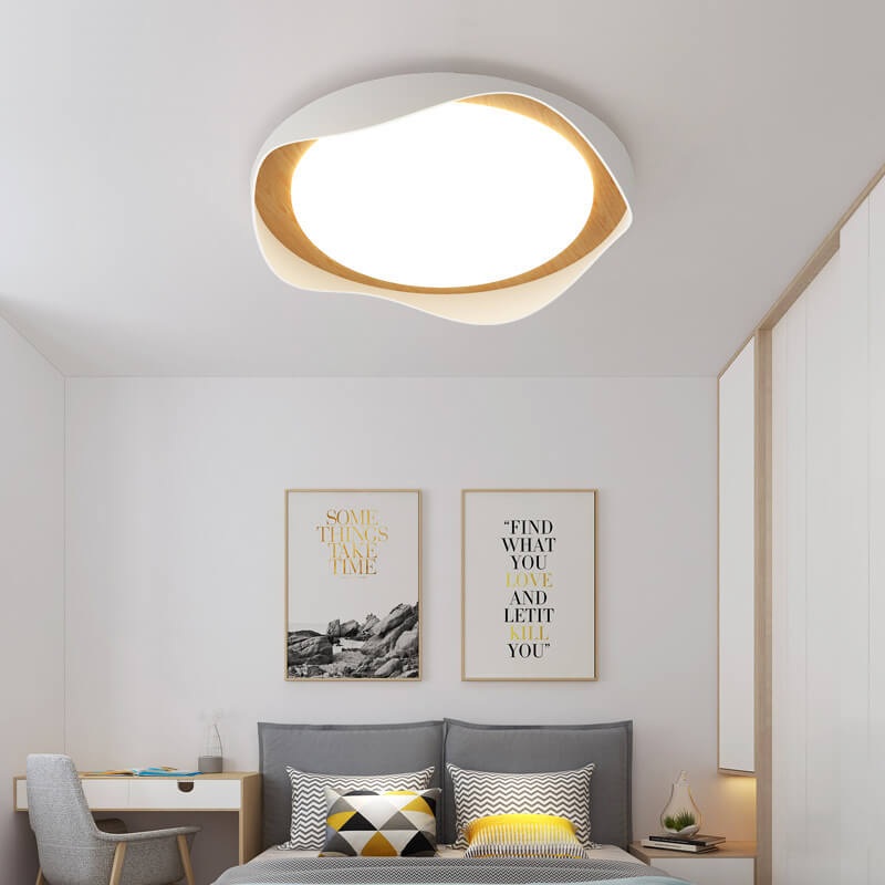 Modern Creative Round Ripple Pure White Iron Acrylic LED Flush Mount Light