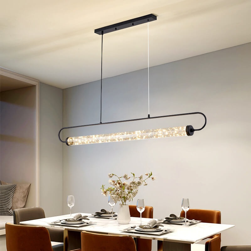 Nordic Light Luxury Starry Glass Long Strip LED Island Light Chandelier
