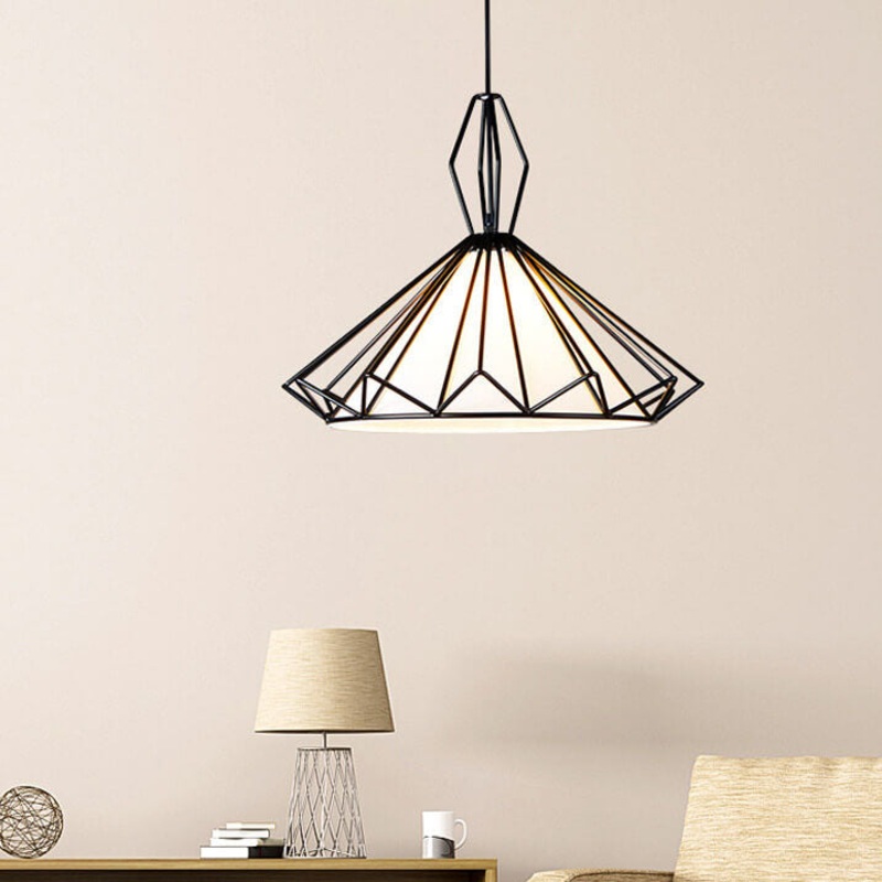 Nordic Minimalist Pure Black Iron Frame PVC 1-Light Pendant Light