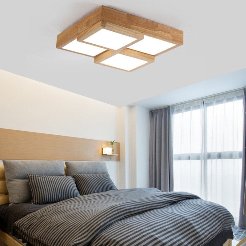 Nordic Minimalist Wood Square Magic Cube LED Flush Mount Ceiling Light