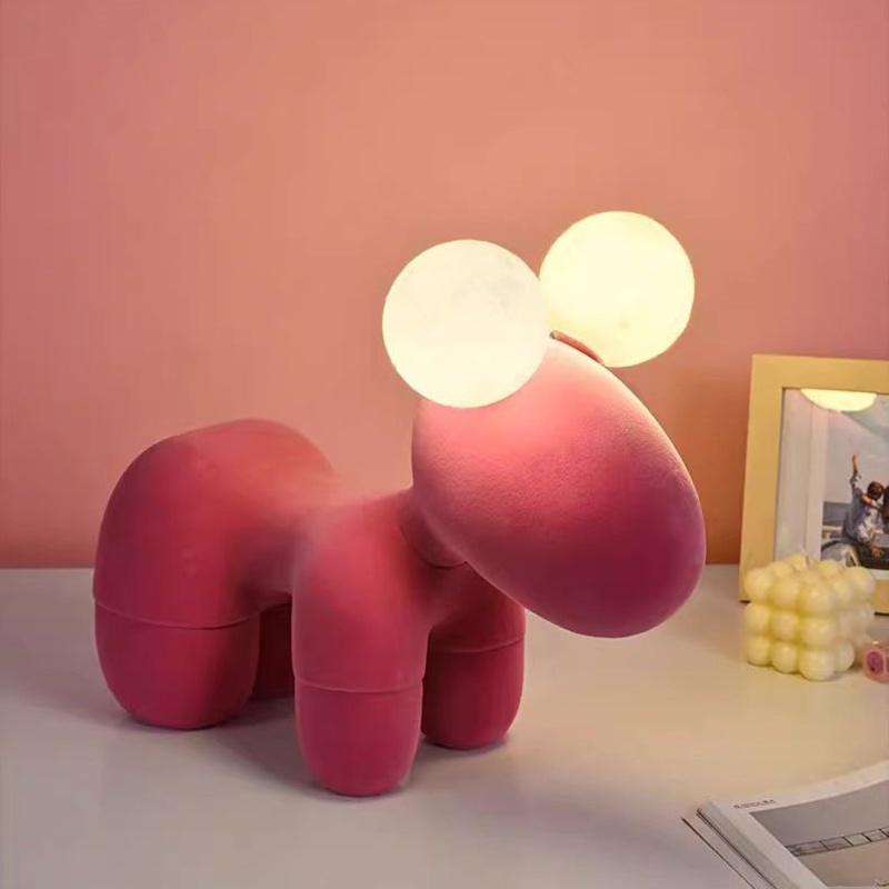 Contemporary Creative Cartoon Childlike Pony Plush Resin 2-Light Table Lamp For Bedroom