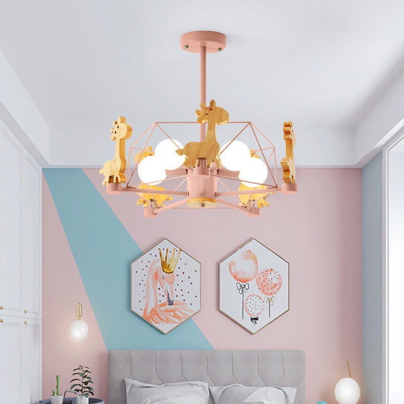 Contemporary Creative Kids Pinwheel Metal Wood 5-Light Semi-Flush Mount Ceiling Light For Bedroom