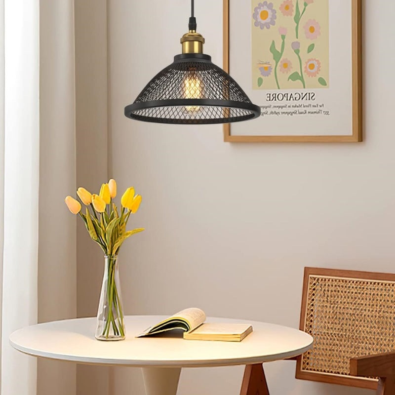 Contemporary Industrial Iron Conic Cage 1-Light Pendant Light For Dining Room