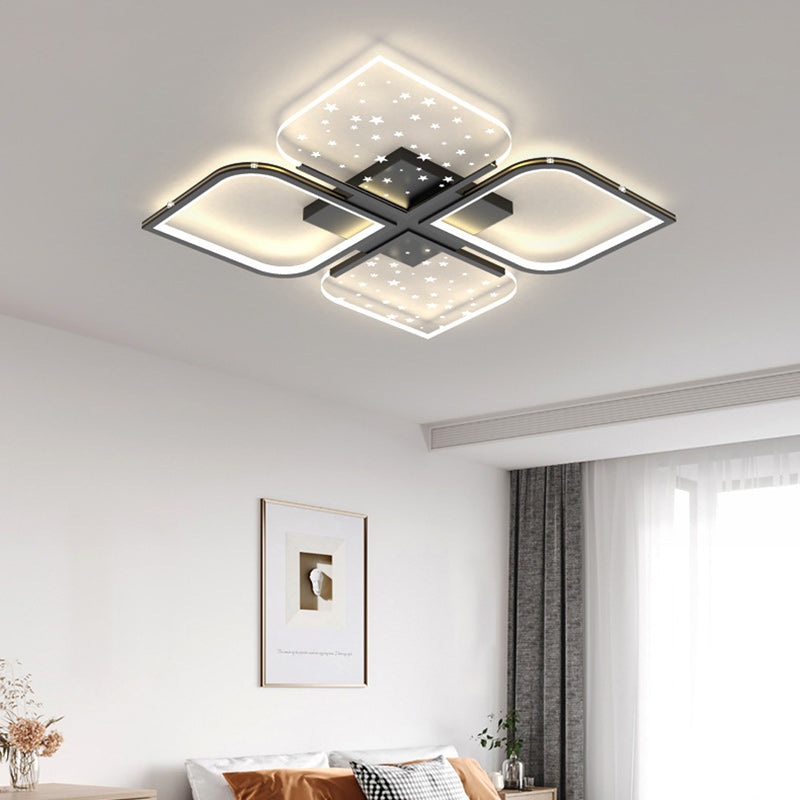 Contemporary Nordic Aluminum Iron Acrylic Four Leaf Clover Starry Star LED Semi-Flush Mount Ceiling Light For Bedroom