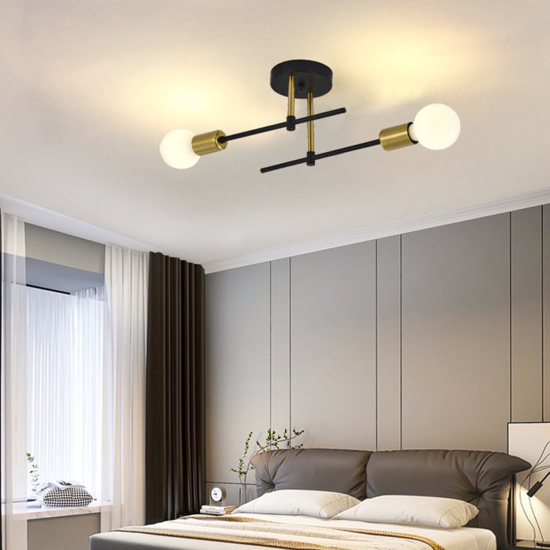 Contemporary Nordic Column Iron Glass 2-Light Semi-Flush Mount Ceiling Light For Living Room