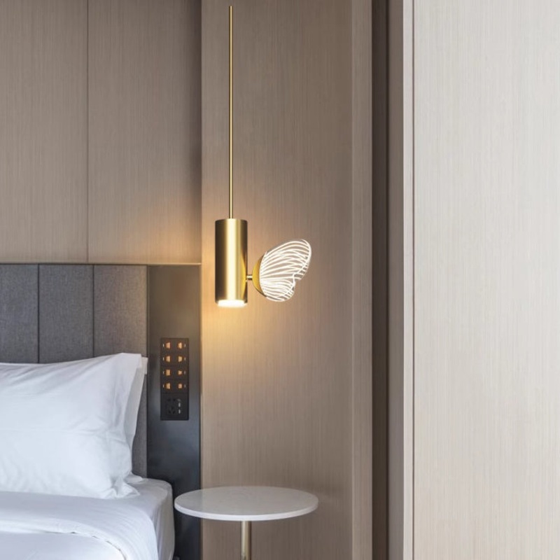 Contemporary Nordic Iron Aluminum Acrylic Cylinder Butterfly LED Pendant Light For Bedside