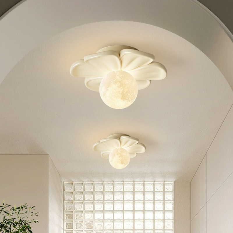 Contemporary Nordic Resin PLA Moon Floral 1-Light Semi-Flush Mount Ceiling Light For Hallway