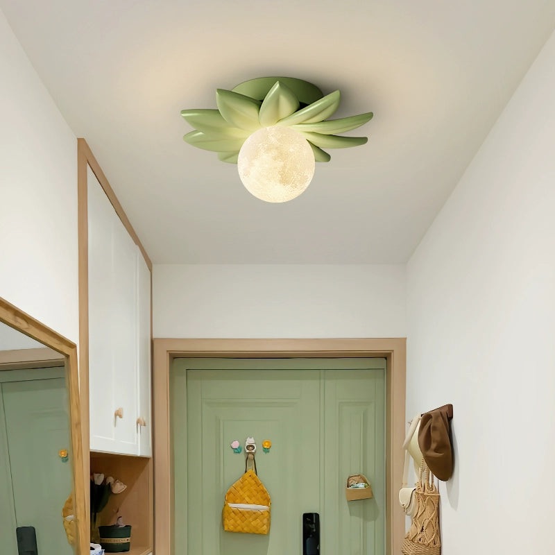 Contemporary Nordic Resin PLA Moon Leaf 1-Light Semi-Flush Mount Ceiling Light For Hallway