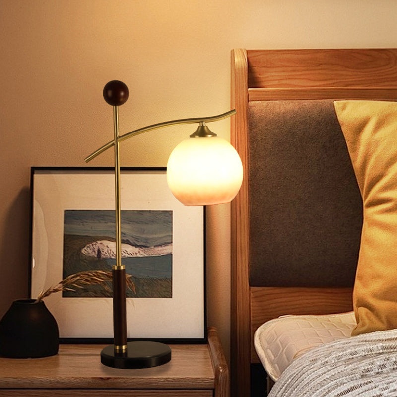 Contemporary Nordic Round Pleated Cone Rubberwood Marble Copper Glass PVC 1-Light Table Lamp For Bedroom