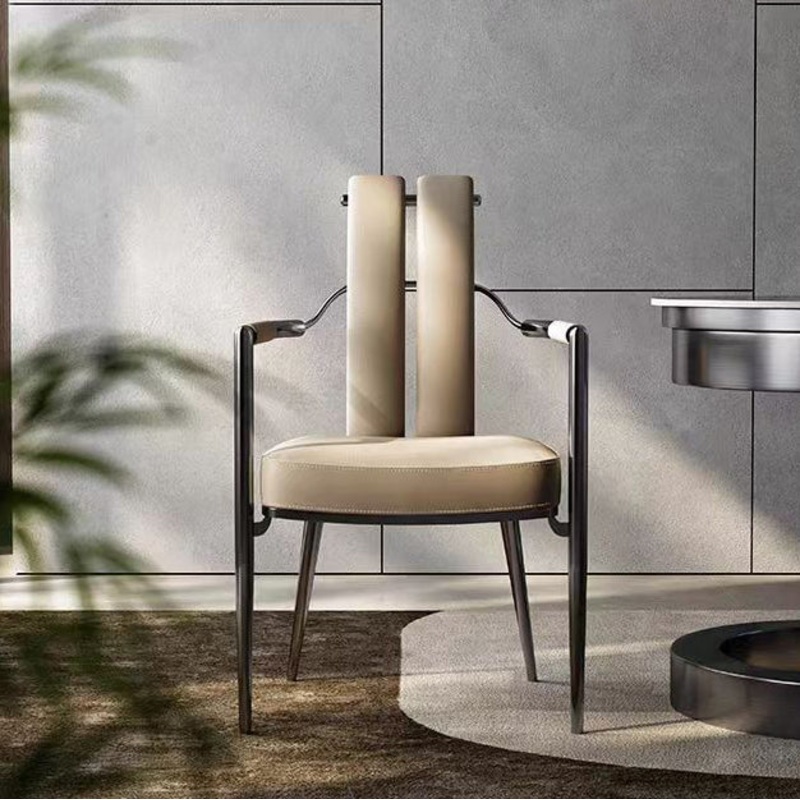 Contemporary Nordic Square Upholstered Leather Stainless Steel Dining Chair Backrest For Dining Room