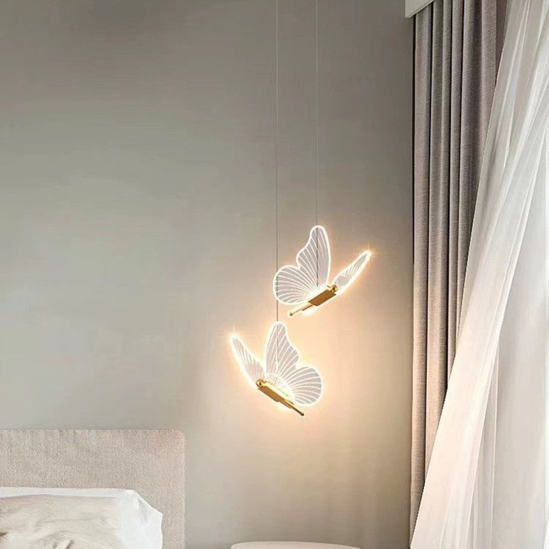 Contemporary Scandinavian Butterfly Round Acrylic Hardware LED Chandelier For Living Room