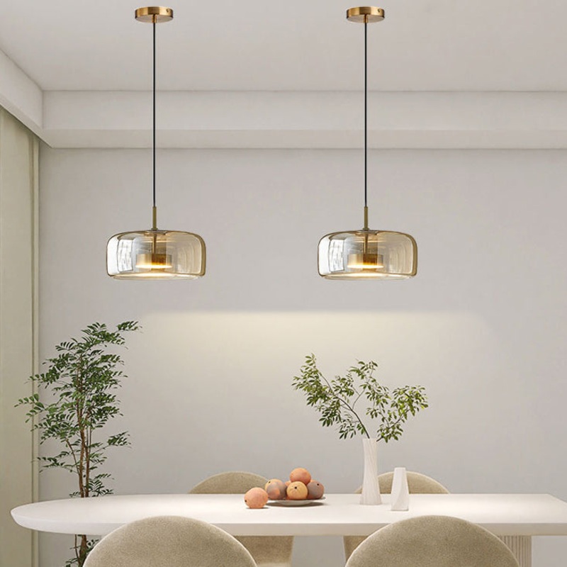 Contemporary Scandinavian Cylinder Iron Glass 1-Light Pendant Light For Bedroom
