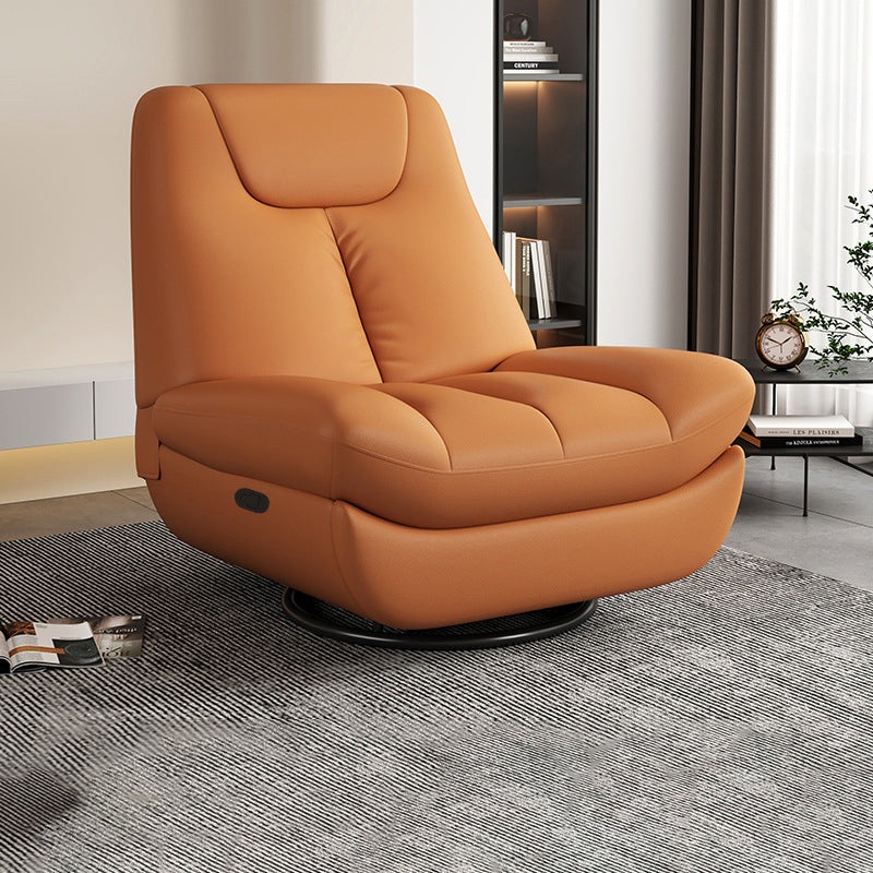 Contemporary Scandinavian Leather Upholstered Carbon Steel Swivel Accent Chair Backrest For Living Room