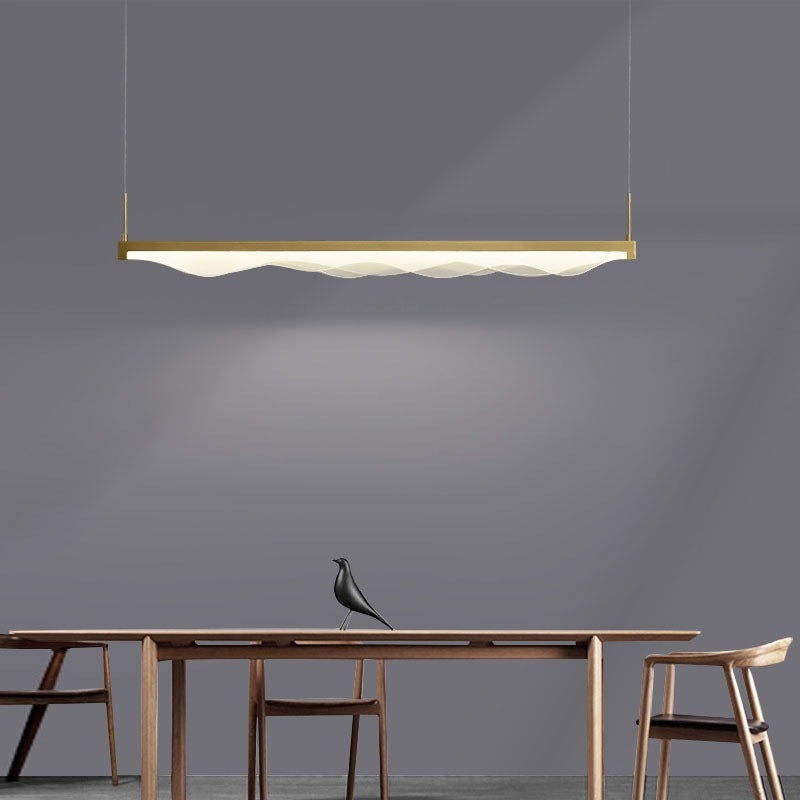 Contemporary Scandinavian Long Wave Resin Copper LED Chandelier Island Light For Living Room
