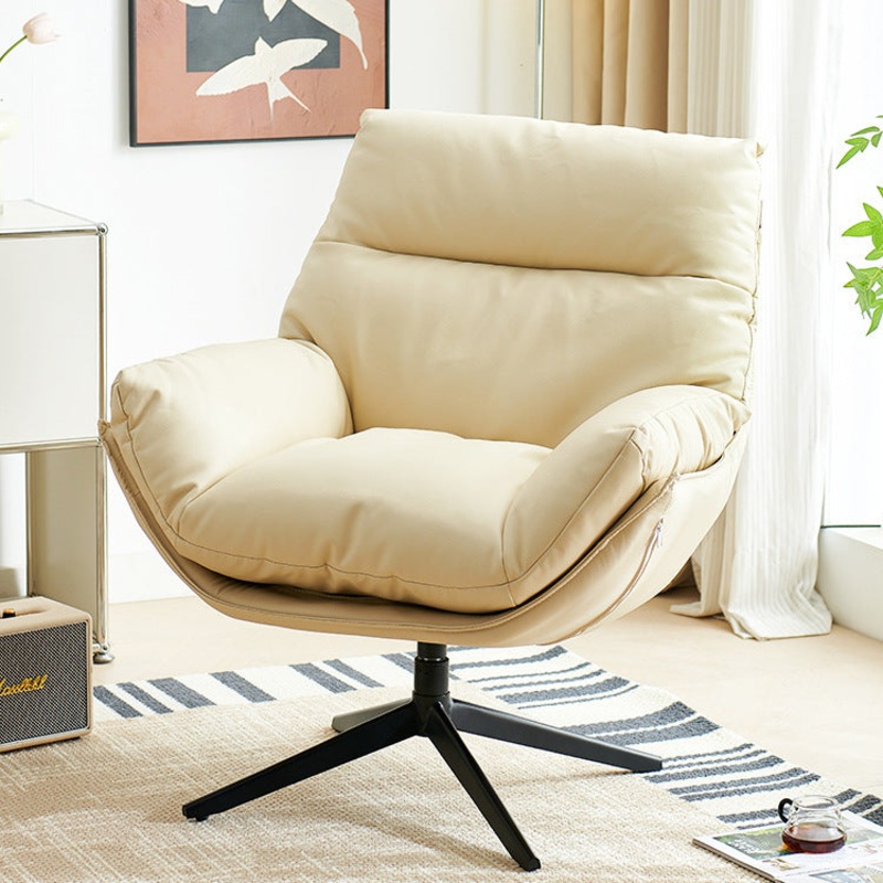 Contemporary Scandinavian Nappa Leather 4-Star Base Swivel Accent Chair Backrest Armrest For Living Room