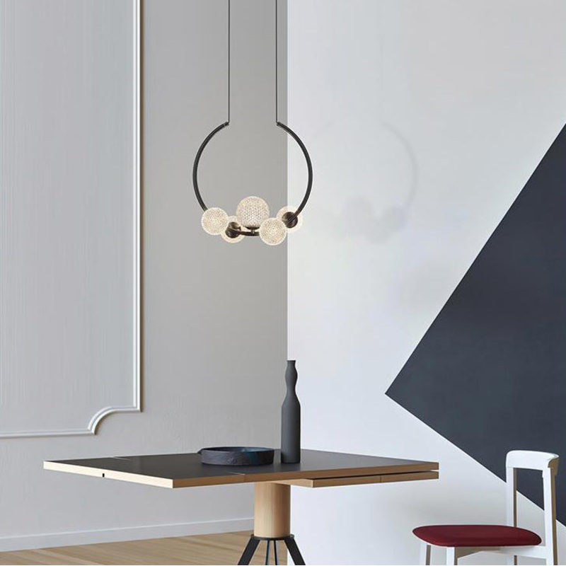 Contemporary Scandinavian Round Orbs Acrylic Lampshade Aluminum Iron 5 - Light Pendant Light For Dining Room