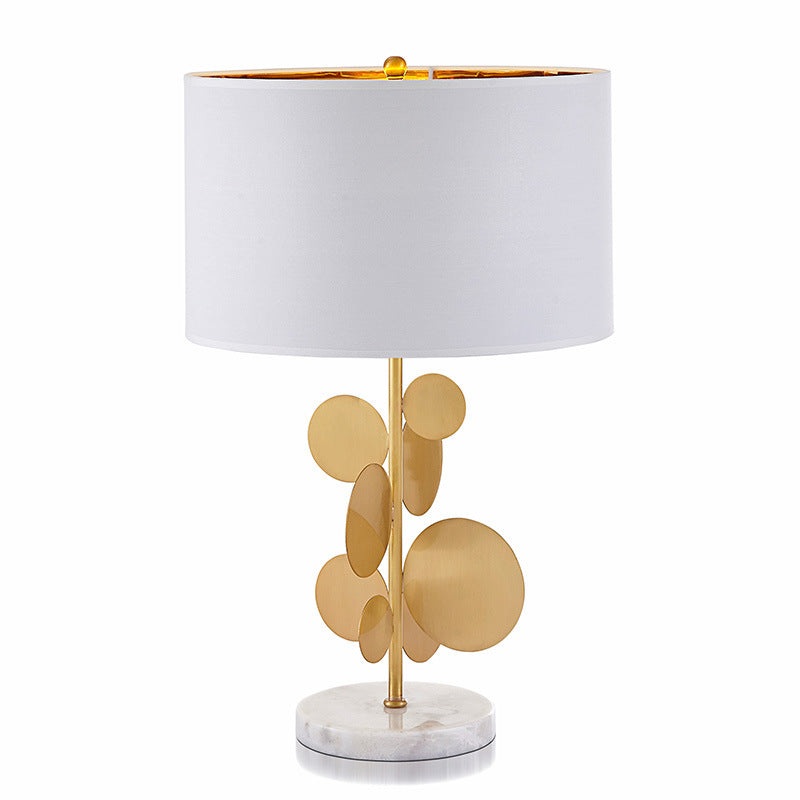 Contemporary Simplicity Fabric Cylinder Shade Marble Base 1-Light Table Lamp For Study