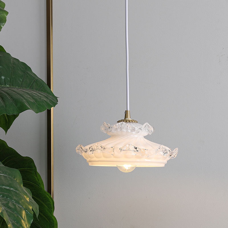 French Light Luxury Glass Petal Double Layer 1-Light Pendant Light