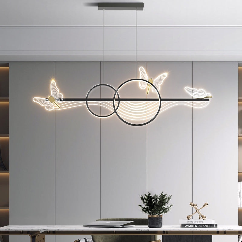 Modern Art Deco Butterfly Wave Round Long Acrylic Aluminum LED Chandelier Island Light For Living Room