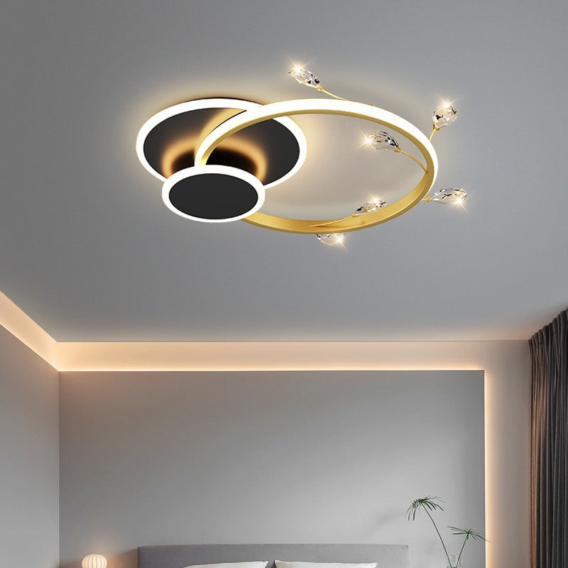 Modern Luxury Square Round Stacked Acrylic Crystal Iron LED Flush Mount Ceiling Light For Bedroom