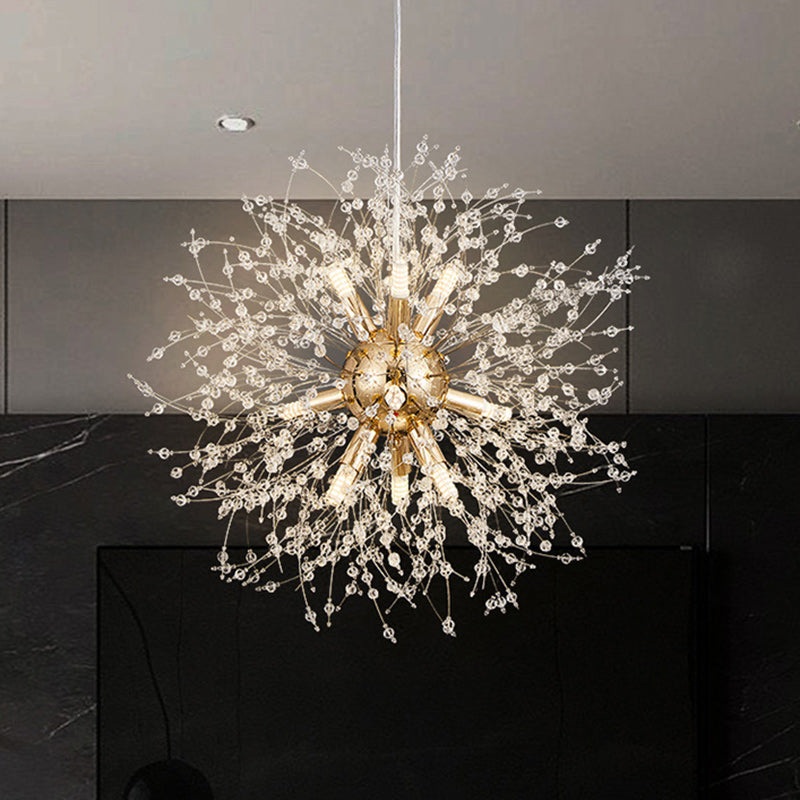 Modern Luxury Stainless Steel Crystal Hardware Ball Dandelion 9/12 Light Chandeliers For Dining Room