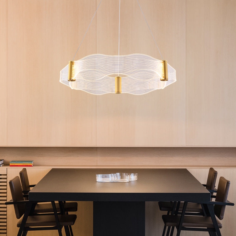 Modern Luxury Waves Round Acrylic Iron LED Chandelier Island Light For Living Room