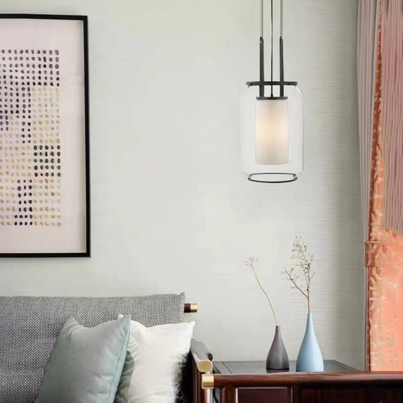 Modern Minimalist Glass Cylinder Jar 1-Light Pendant Light
