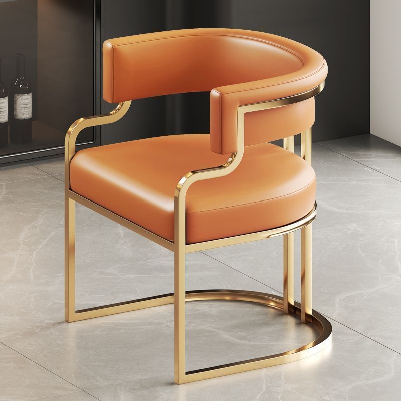 Modern Simplicity Leather Metal Sponge Latex Oval Curved Accent Chair Backrest Armrest For Living Room