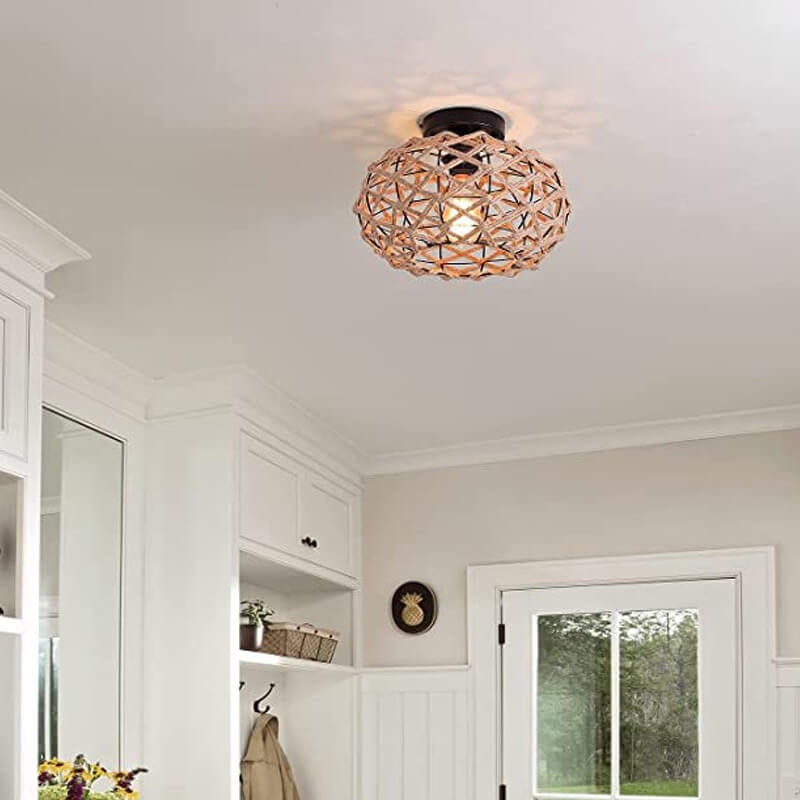 Retro Industrial Twine Iron 1-Light Flush Mount Light
